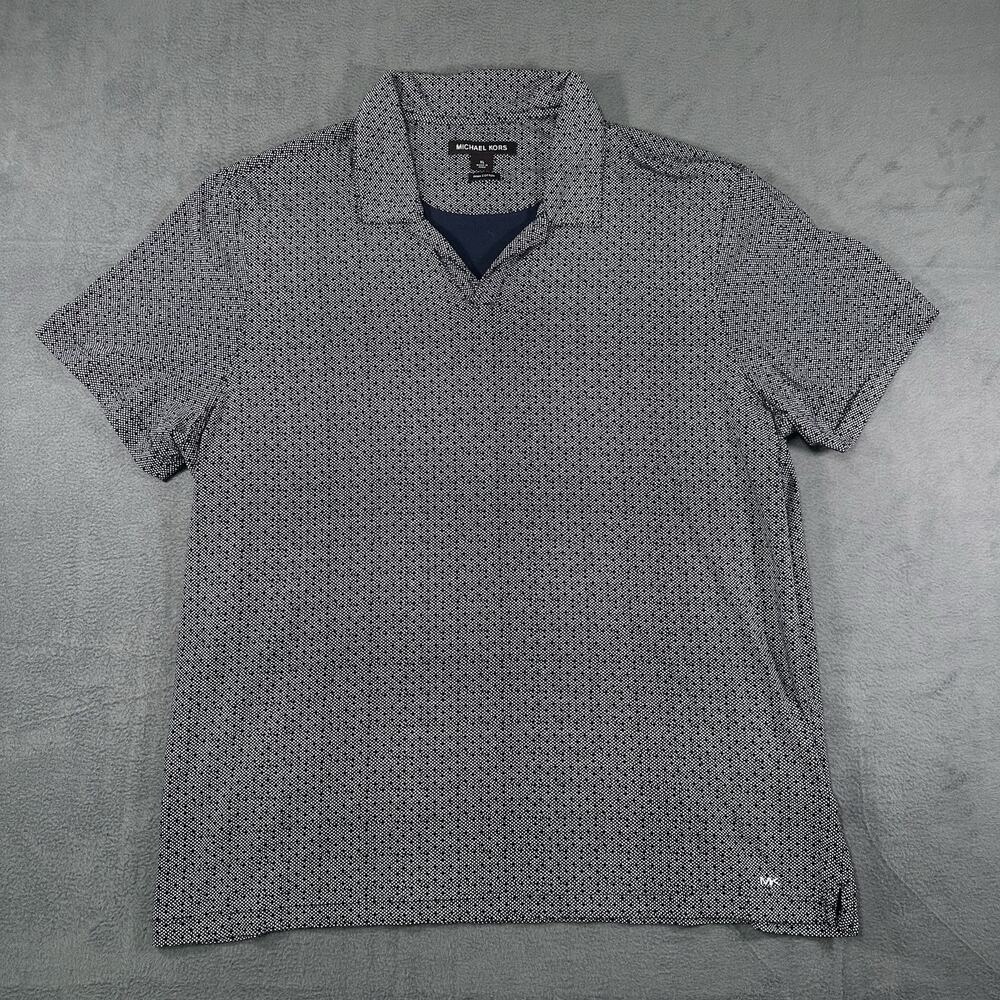 Michael Kors Polo Shirt Navy White Dot Print Pima Cotton Men’s XL Casual